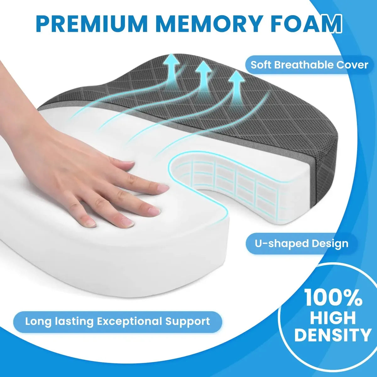 Cojín Ortopédico Ergonómico XR118 - Soporte para Coxis y Lumbar - Almohada Transpirable