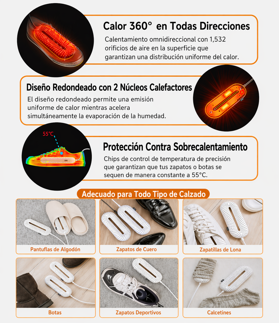 Secador de Zapatos Portátil - Eliminador de Humedad y Olores - Secador Térmico con Temporizador