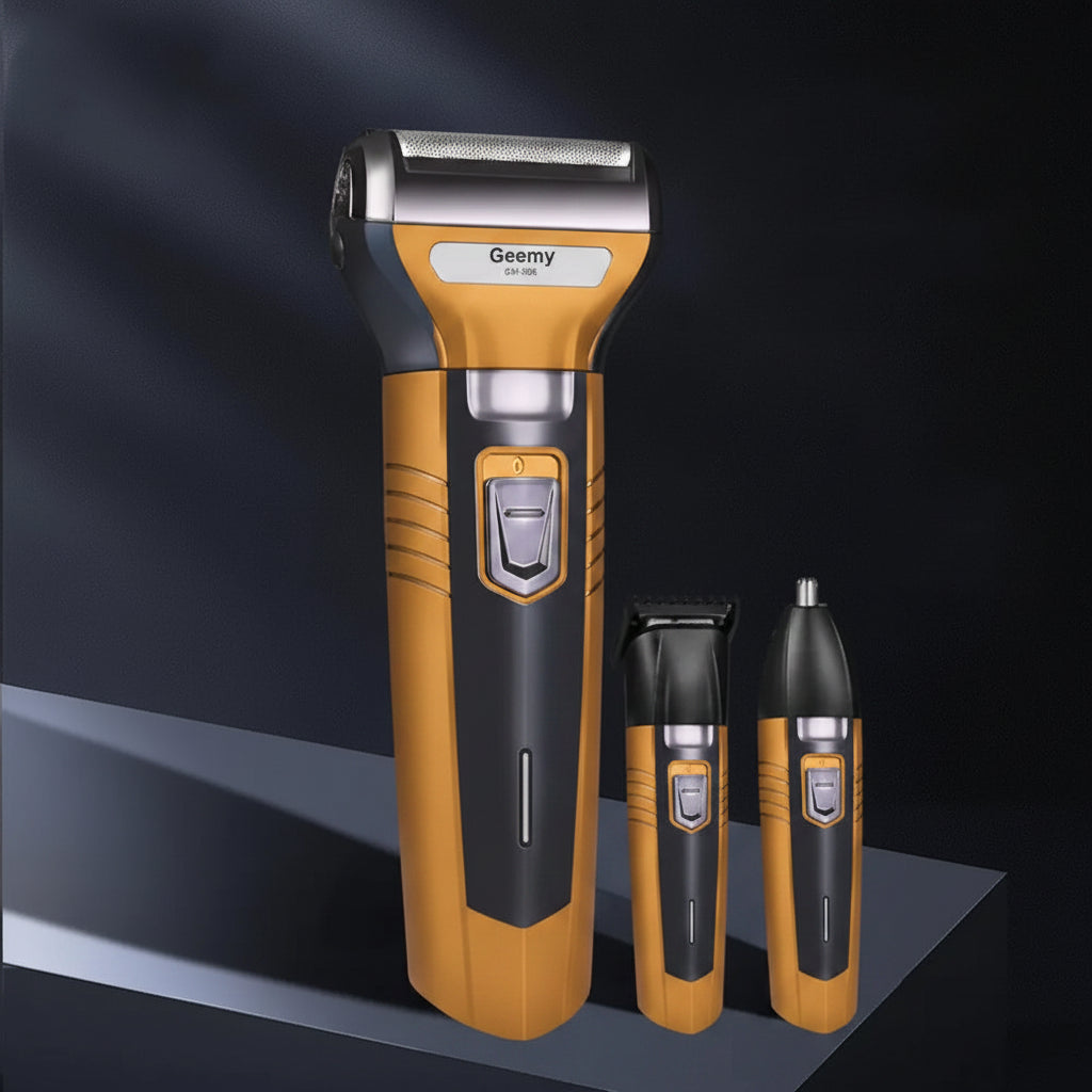 Máquina Multigroomer Geemy 3 en 1 - Recortadora de Barba y Cabello - Afeitadora Inalámbrica Recargable (Dorada))