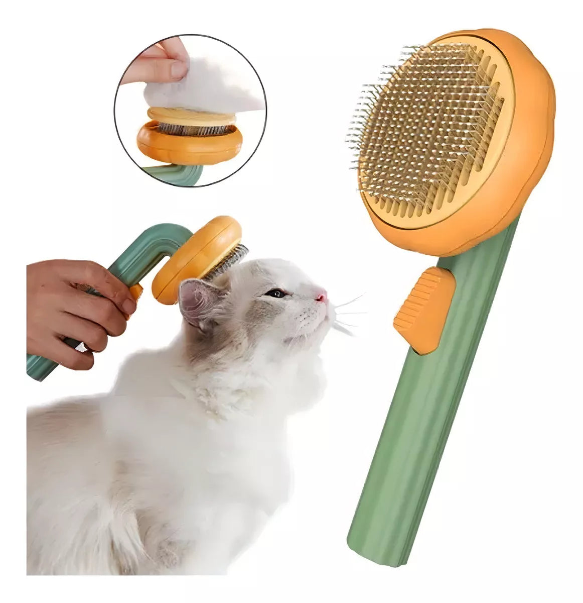 Cepillo Autolimpiable Calabaza - Removedor de Pelo y Masajeador para Mascotas