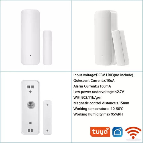 Sensor Inteligente WiFi para Puertas y Ventanas - Alarma de Seguridad - Monitoreo por App Tuya