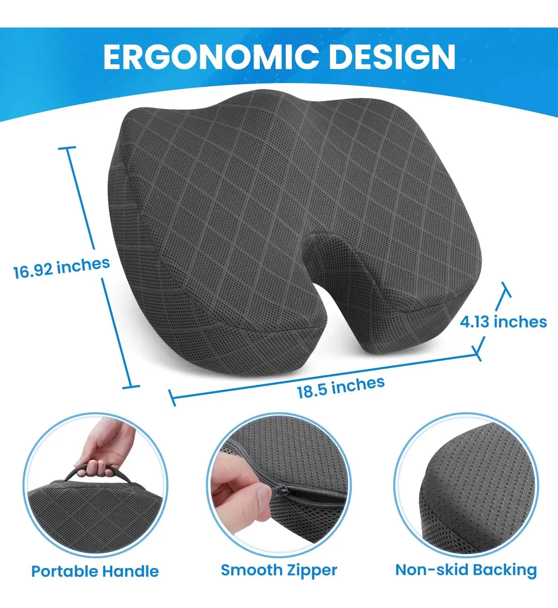 Cojín Ortopédico Ergonómico XR118 - Soporte para Coxis y Lumbar - Almohada Transpirable
