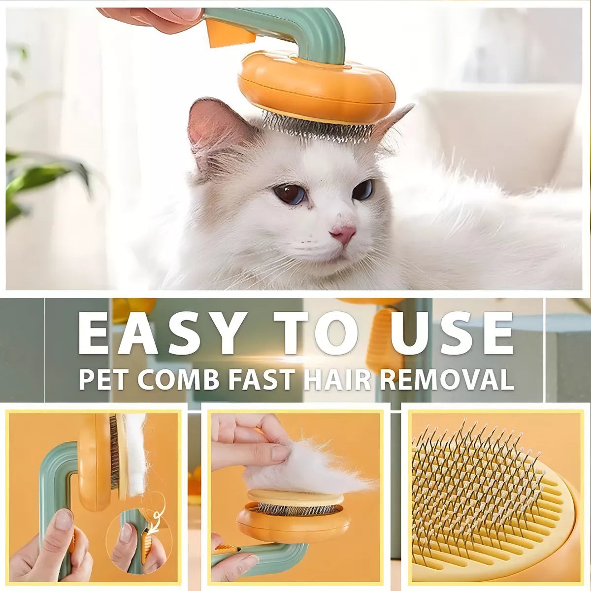 Cepillo Autolimpiable Calabaza - Removedor de Pelo y Masajeador para Mascotas