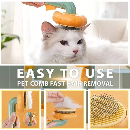 Cepillo Autolimpiable Calabaza - Removedor de Pelo y Masajeador para Mascotas