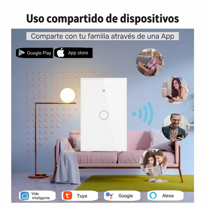 Interruptor Inteligente Táctil WiFi 2 Vías - Control de Luces por App y Voz - Switch Tuya Smart