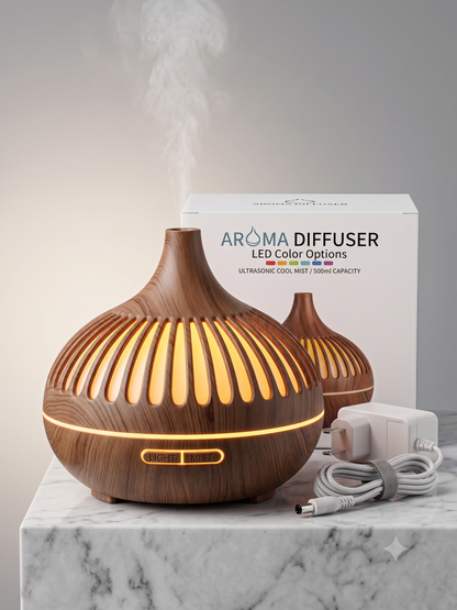 Difusor de Aromas Ultrasónico 550ml - Aromaterapia y Cromoterapia - Humidificador con Control Remoto