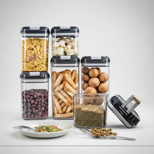 Juego de Organizadores de Alimentos x7 - Herméticos Apilables - Contenedores de Cocina