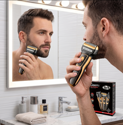Máquina Multigroomer Geemy 3 en 1 - Recortadora de Barba y Cabello - Afeitadora Inalámbrica Recargable (Dorada))