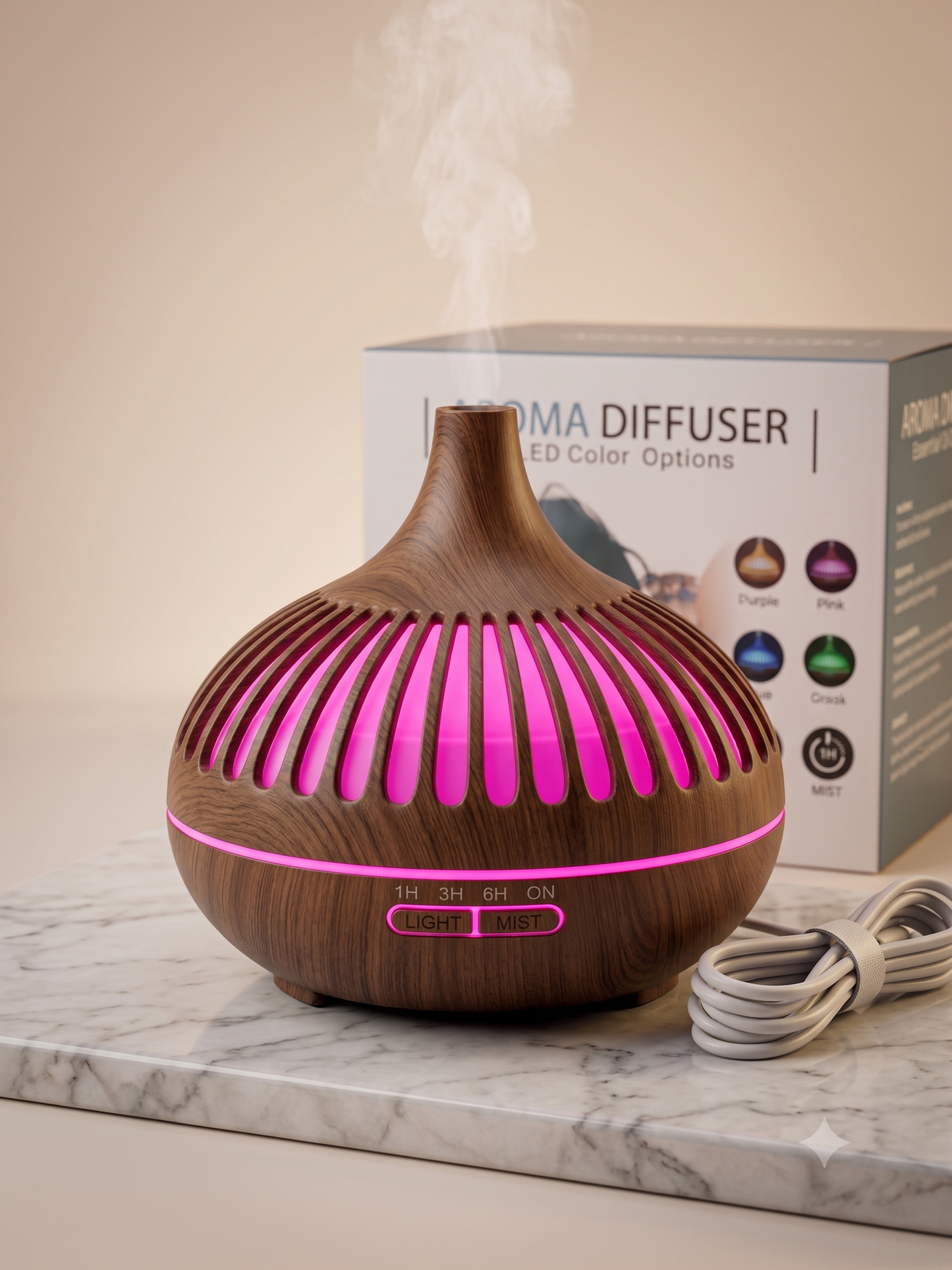 Difusor de Aromas Ultrasónico 550ml - Aromaterapia y Cromoterapia - Humidificador con Control Remoto