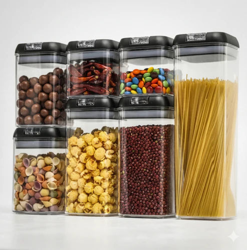 Juego de Organizadores de Alimentos x7 - Herméticos Apilables - Contenedores de Cocina