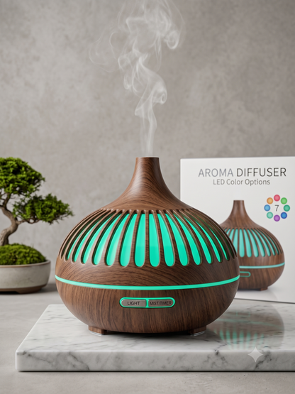 Difusor de Aromas Ultrasónico 550ml - Aromaterapia y Cromoterapia - Humidificador con Control Remoto
