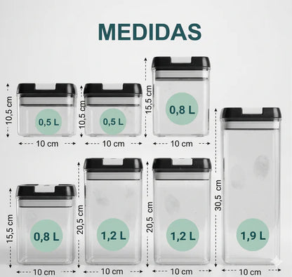 Juego de Organizadores de Alimentos x7 - Herméticos Apilables - Contenedores de Cocina