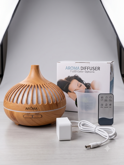 Difusor de Aromas Ultrasónico 550ml - Aromaterapia y Cromoterapia - Humidificador con Control Remoto