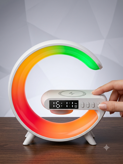 Lámpara de Noche Multifunción 3 en 1 - Parlante Bluetooth y Reloj - Cargador Inalámbrico 15W