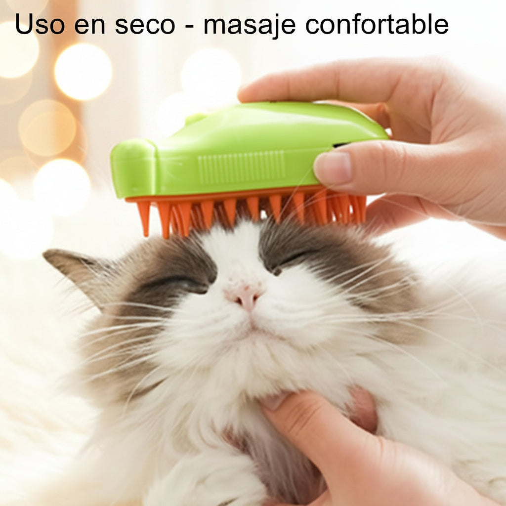 Cepillo de Vapor para Mascotas - Removedor de Nudos y Pelo Muerto - Deslanador Spa Gatos y Perros