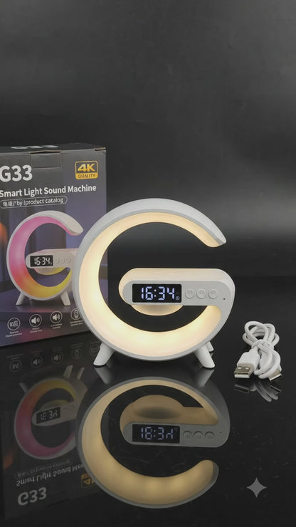 Lámpara de Noche Multifunción 3 en 1 - Parlante Bluetooth y Reloj - Cargador Inalámbrico 15W
