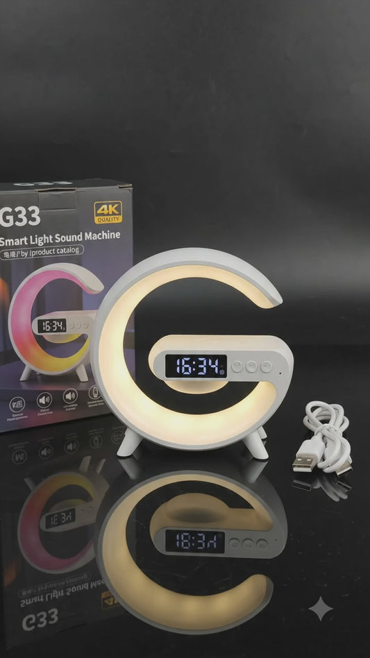 Lámpara de Noche Multifunción 3 en 1 - Parlante Bluetooth y Reloj - Cargador Inalámbrico 15W