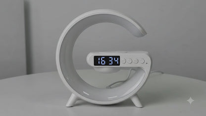 Lámpara de Noche Multifunción 3 en 1 - Parlante Bluetooth y Reloj - Cargador Inalámbrico 15W